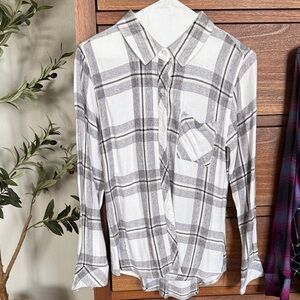 Rails White and Gray Plaid FlannelButton Down Shirt - Size S